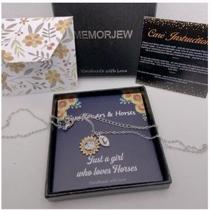 Memorjew Sunflower Horse Necklace for Girls, Dainty Silver Initial Necklace